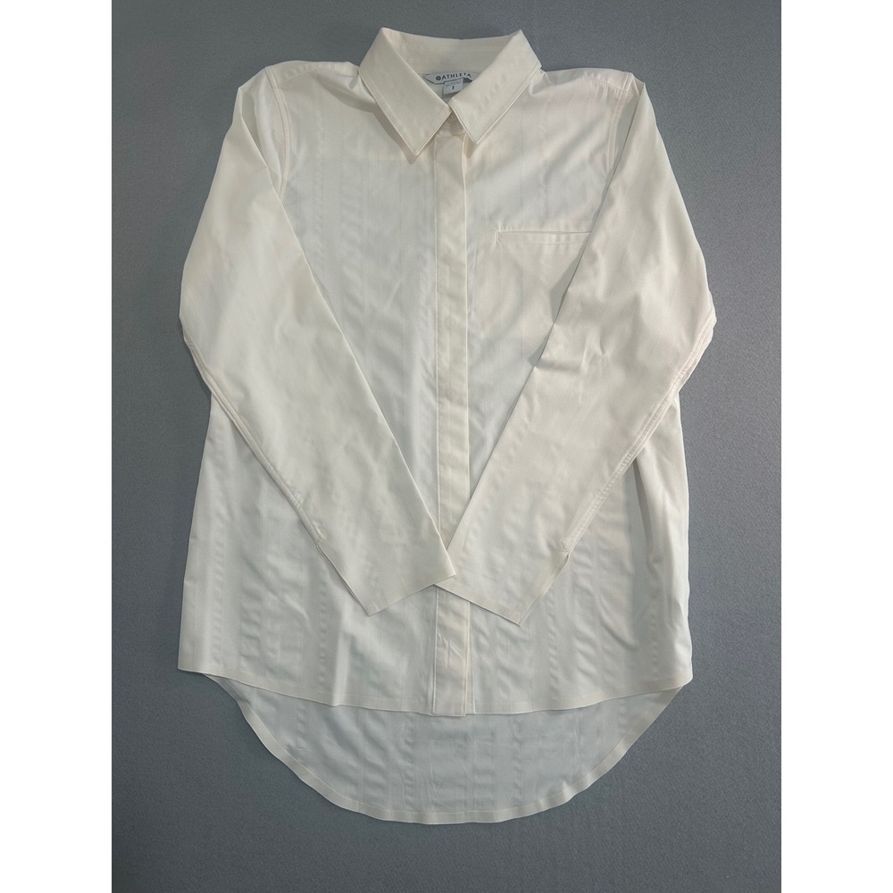 Athleta‎ Urbanite Textured Top Womens Small Ivory Long Sleeve Button Down Blouse